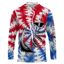 Load image into Gallery viewer, Custom Fish Hook American Flag Tie Dye Camo Long Sleeve Fishing Shirts, Patriotic Fishing Jerseys IPHW4698