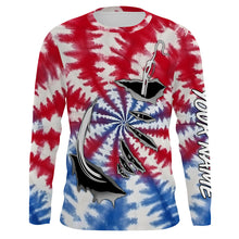 Load image into Gallery viewer, Custom Fish Hook American Flag Tie Dye Camo Long Sleeve Fishing Shirts, Patriotic Fishing Jerseys IPHW4698