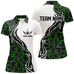 Green Bowling Pattern Custom Women Bowling Polo Shirts Flame Bowling Team Jerseys IPHW5308