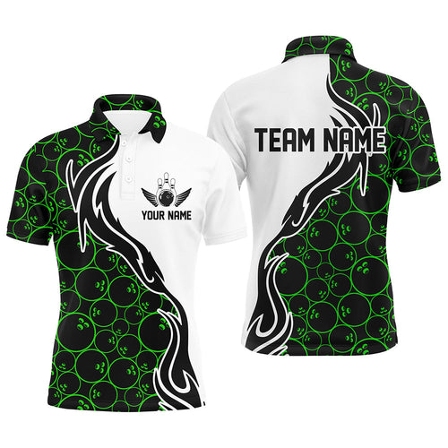 Green Bowling Pattern Custom Men Bowling Polo Shirts Flame Bowling Team Jerseys Tournament IPHW5308