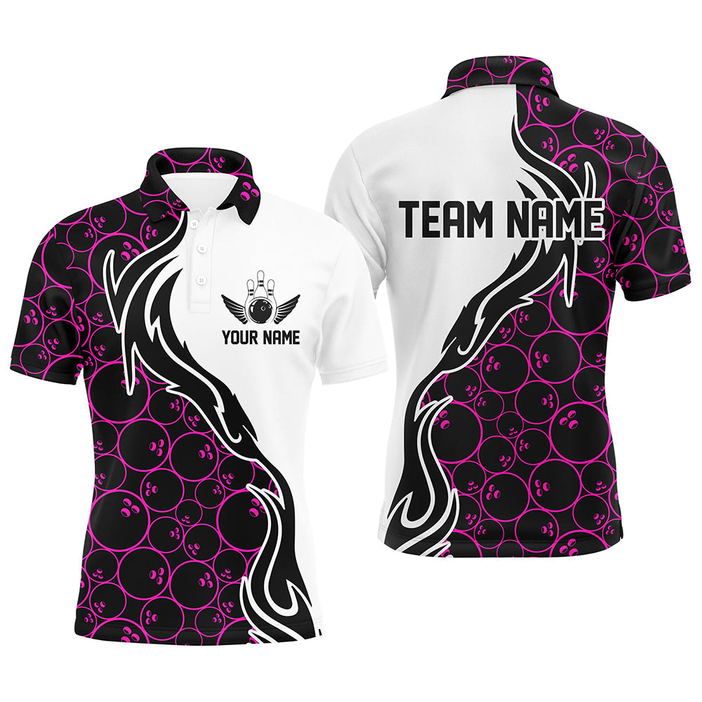 Pink Bowling Pattern Custom Men Bowling Polo Shirts Flame Bowling Team Jerseys Tournament IPHW5309