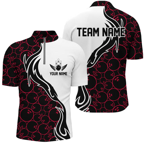 Red Bowling Pattern Custom Men Bowling Quarter Zip Shirts Flame Bowling Team Jerseys Tournament IPHW5311