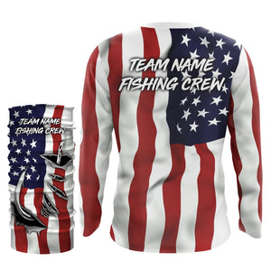 US Fishing Crew 3D Fish Hook American Flag Sun / UV protection quick dry customize name long sleeves shirts UPF 30+ personalized Patriotic fishing apparel gift for Fishing team - IPH1990