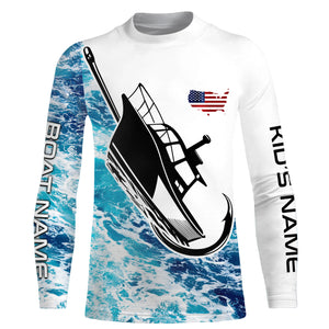 Custom Deep Sea Fishing Shirts With Boat Name, American Flag Saltwater Fishing Shirts IPHW4361