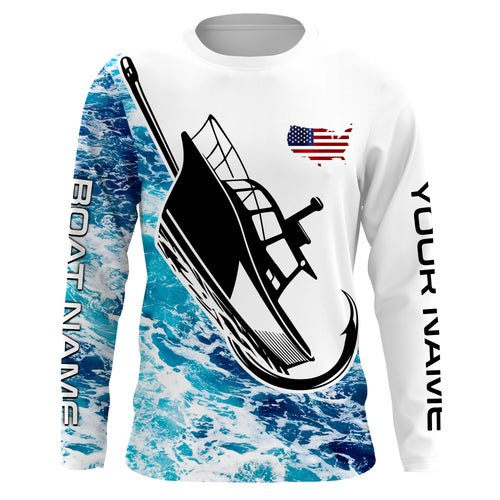 Custom Deep Sea Fishing Shirts With Boat Name, American Flag Saltwater Fishing Shirts IPHW4361