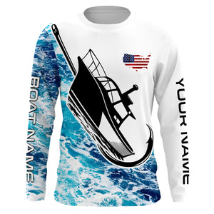 Custom Deep Sea Fishing Shirts With Boat Name, American Flag Saltwater Fishing Shirts IPHW4361