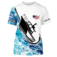 Load image into Gallery viewer, Custom Deep Sea Fishing Shirts With Boat Name, American Flag Saltwater Fishing Shirts IPHW4361