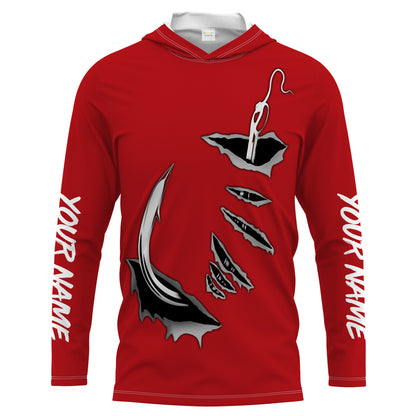 Fish hook Custom Red Long Sleeve performance Fishing Shirts Fishing jerseys - IPHW1364
