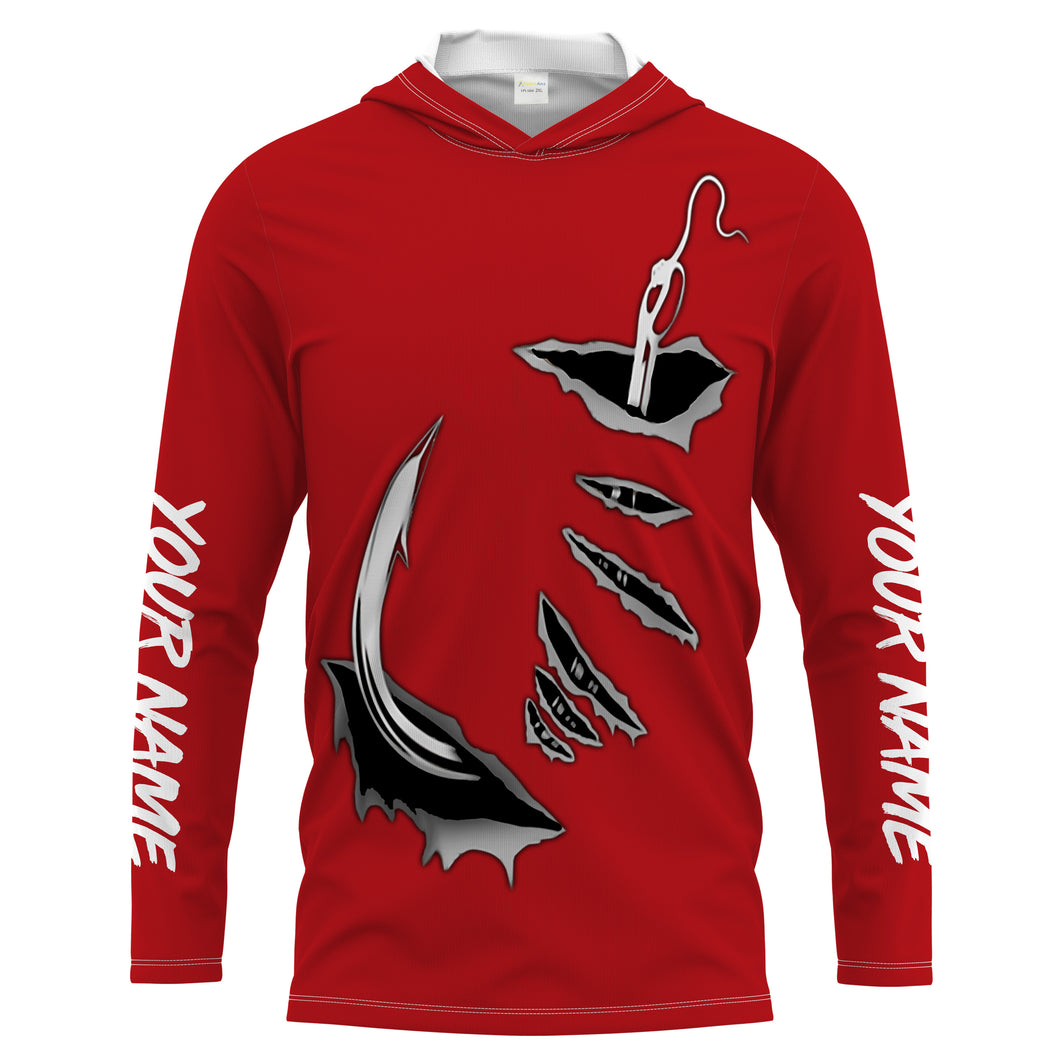 Fish hook Custom Red Long Sleeve performance Fishing Shirts Fishing jerseys - IPHW1364