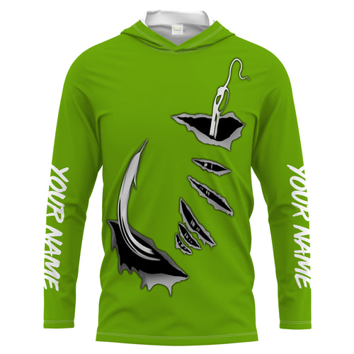 Fish hook Custom Green Long Sleeve performance Fishing Shirts Fishing jerseys - IPHW1366