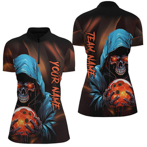 Bowling Grim Reaper Custom Women Bowling Quarter Zip Shirts Skull Bowling Team Jerseys IPHW5339