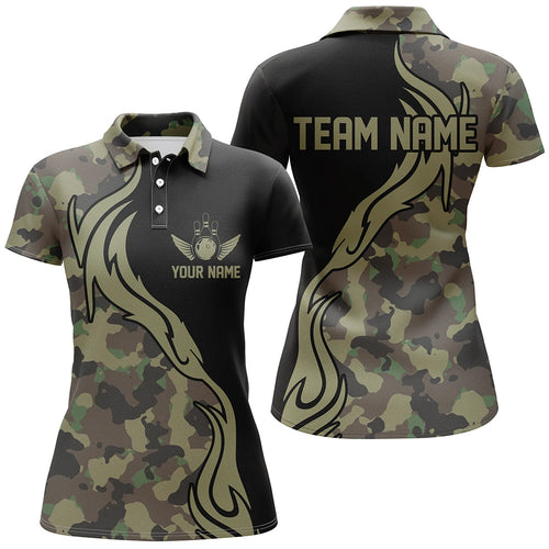 Military Green Camo Custom Army Bowling Team Shirts Ladies Bowling League Shirts IPHW5515