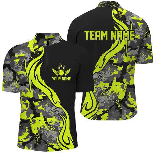 Green Camo Custom Bowling Team Shirts Personalized Bowling League Shirts For Men IPHW5516