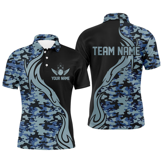 Blue Camo Custom Army Bowling Team Shirts Personalized Bowling League Shirts For Men IPHW5518
