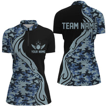 Load image into Gallery viewer, Blue Camo Custom Army Bowling Team Shirts Personalized Bowling League Shirts For Women IPHW5518