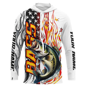 Flame American Flag Custom Bass Long Sleeve Fishing Shirts, Patriotic Bass Fishing Jerseys IPHW5940