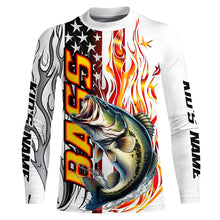 Load image into Gallery viewer, Flame American Flag Custom Bass Long Sleeve Fishing Shirts, Patriotic Bass Fishing Jerseys IPHW5940