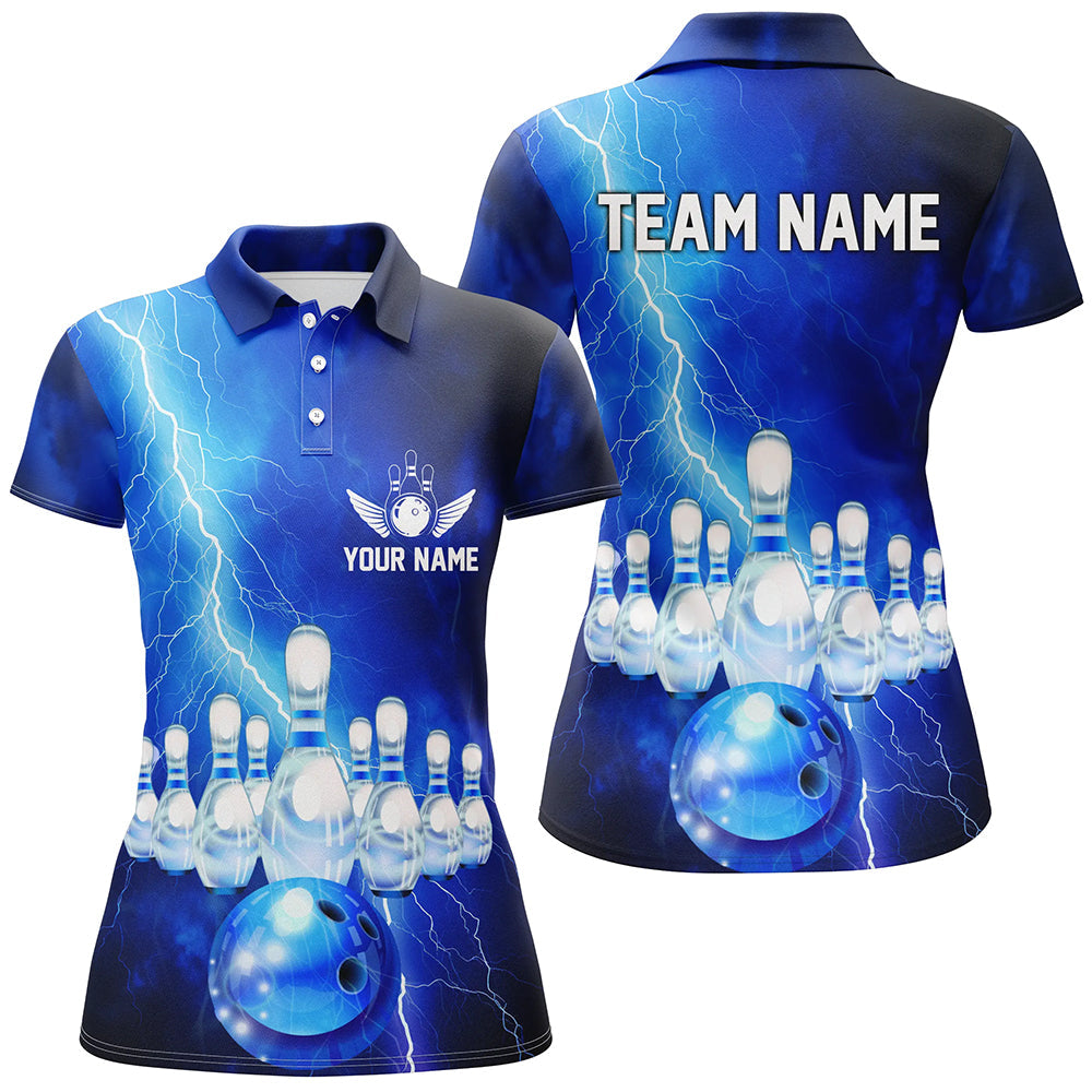 Custom Blue Thunder Lightning Bowling Polo Shirts For Women Bowling Jerseys Team Shirts IPHW5349