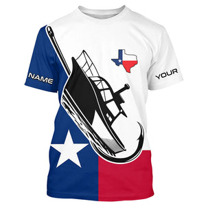 Custom Deep Sea Fishing Shirts With Boat Name, Texas Flag Saltwater Fishing Shirts IPHW4903