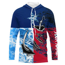 Load image into Gallery viewer, Texas Flag Fish Hook Custom Name Uv Long Sleeve Fishing Shirts With Ocean Waves Texture IPHW5067