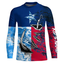 Load image into Gallery viewer, Texas Flag Fish Hook Custom Name Uv Long Sleeve Fishing Shirts With Ocean Waves Texture IPHW5067