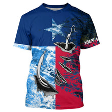 Load image into Gallery viewer, Texas Flag Fish Hook Custom Name Uv Long Sleeve Fishing Shirts With Ocean Waves Texture IPHW5067