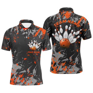 Black And Orange Camo Bowling Team Shirts Custom Men Polo Shirts Bowling League Shirts IPHW5361