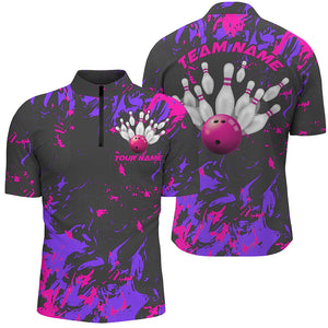 Purple And Pink Camo Bowling Team Shirts Custom Men Quarter Zip Shirts Bowling League Shirts IPHW5365