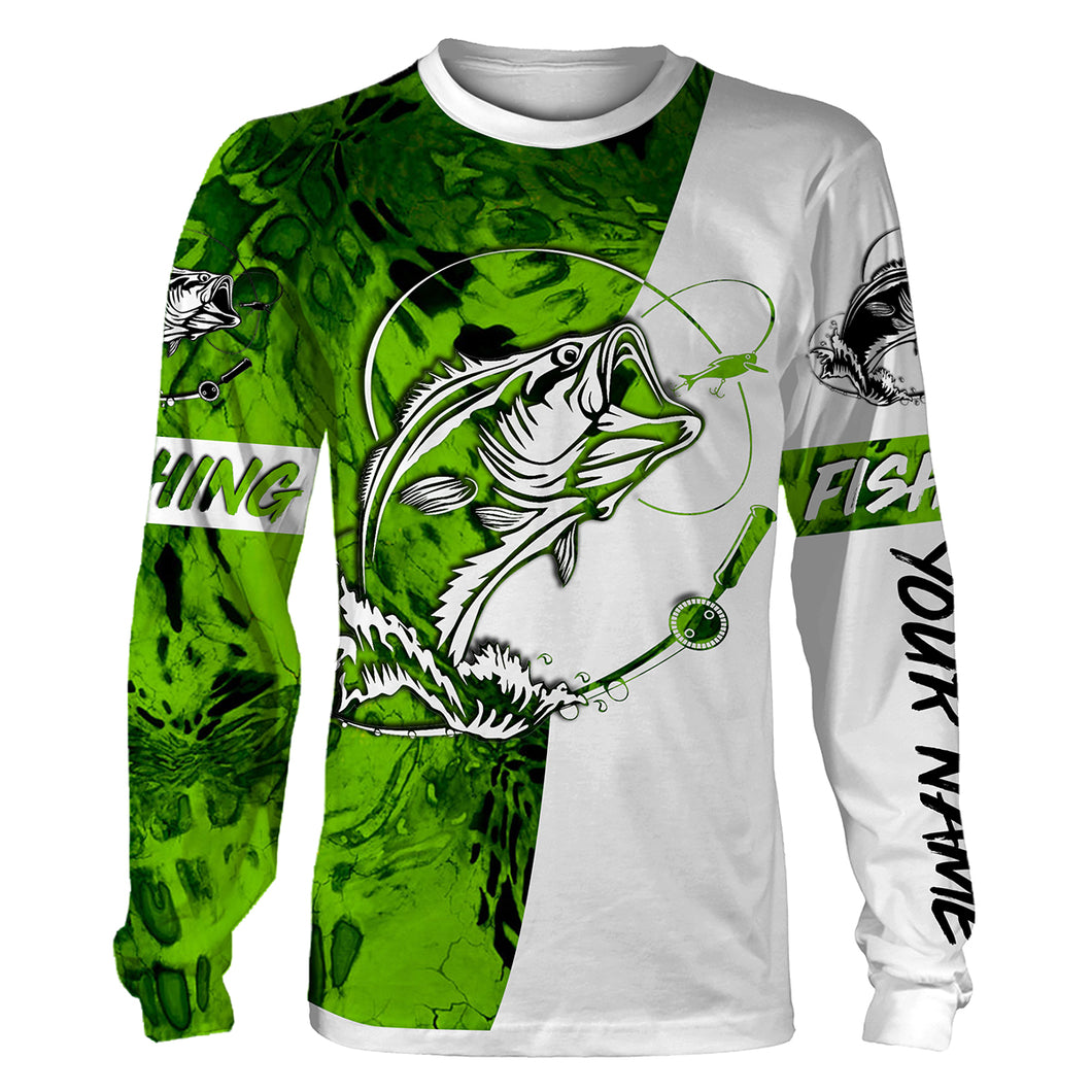 Largemouth Bass Fishing tattoo Lime green Camo Custom name All over print shirts Personalized Fishing gift for men, women and kid - IPH1344
