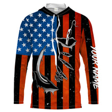 Load image into Gallery viewer, Personalized American Flag Fishing Shirts, Patriotic Fish hook Long sleeve performance Fishing Shirts - IPHW1542