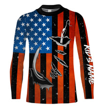 Load image into Gallery viewer, Personalized American Flag Fishing Shirts, Patriotic Fish hook Long sleeve performance Fishing Shirts - IPHW1542