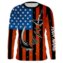 Load image into Gallery viewer, Personalized American Flag Fishing Shirts, Patriotic Fish hook Long sleeve performance Fishing Shirts - IPHW1542