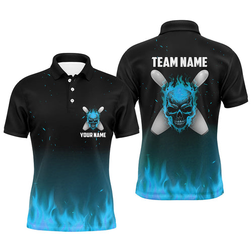 Blue Flame Skull Bowling Polo Shirts Men Personalized Team Bowling Jerseys Halloween Outfits IPHW5375