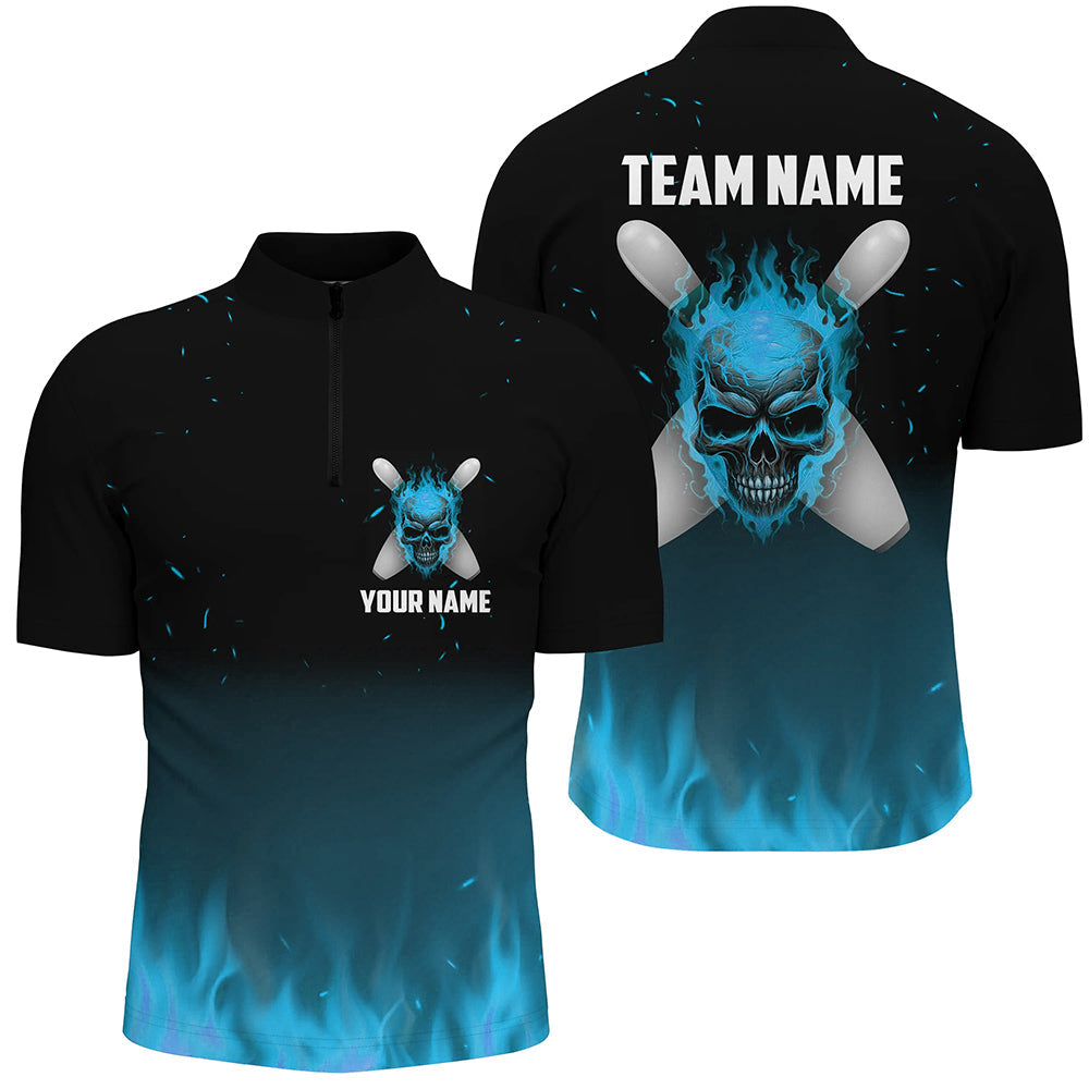 Custom Blue Flame Life In Fast Lane Bowling Jersey Zip American