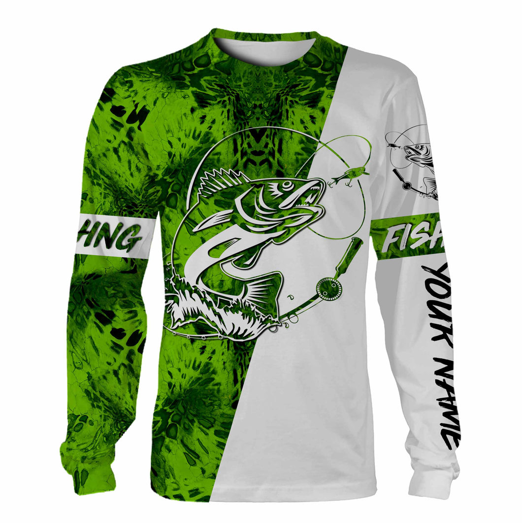 Walleye Fishing tattoo Lime green Camo Custom name All over print shirts Personalized Fishing gift for men, women and kid - IPH1345