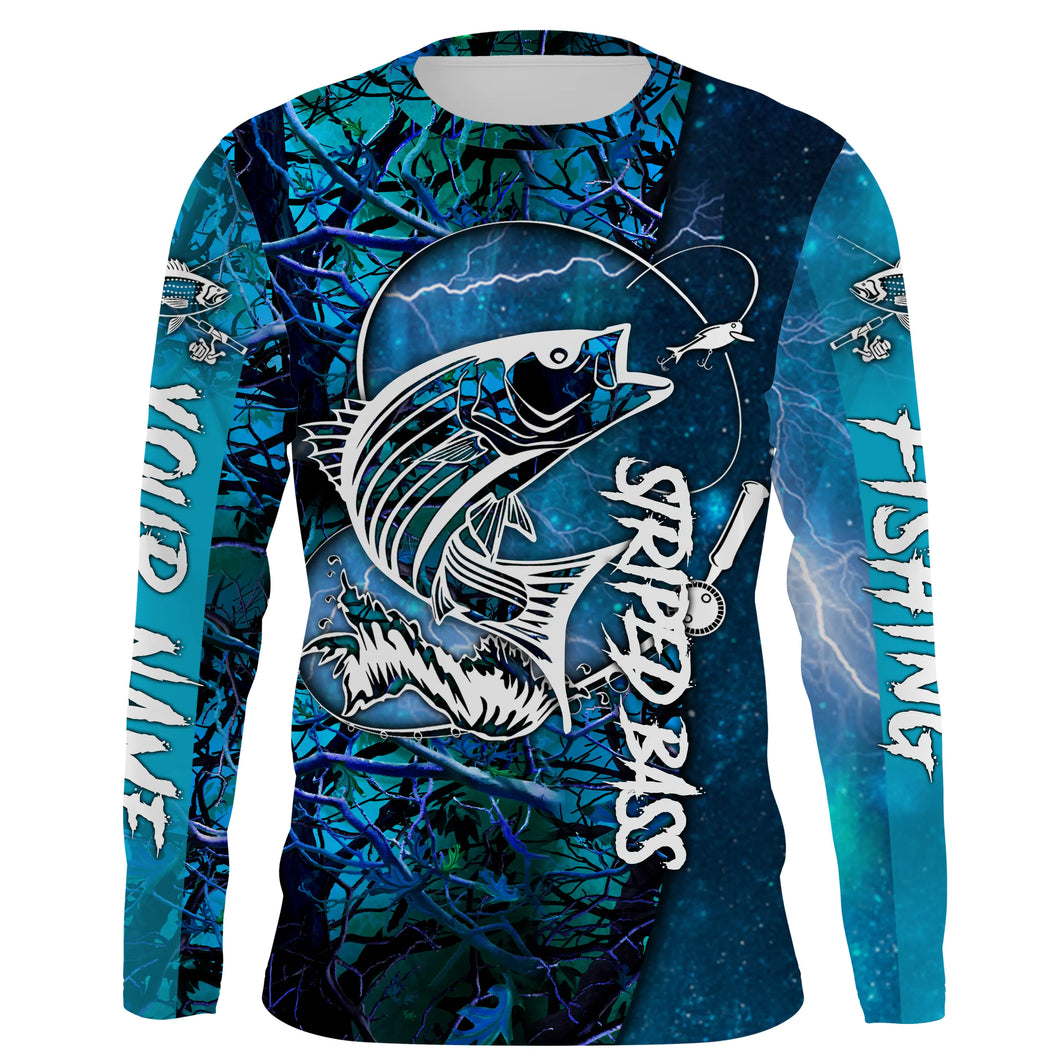 Personalized Striped Bass Long Sleeve Performance Fishing Shirts, Striper Fishing Jerseys | Blue Camo IPH2549