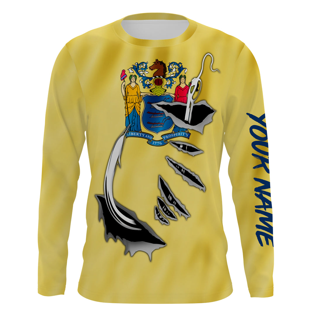 New Jersey Flag 3D Fish Hook UV Protection Custom Long Sleeve performance Fishing Shirts IPHW499