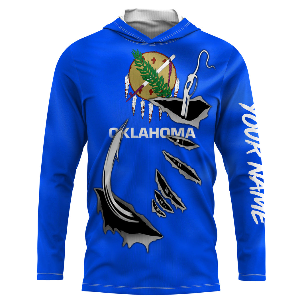Oklahoma Flag 3D Fish Hook UV Protection Custom Long Sleeve performance Fishing Shirts IPHW502
