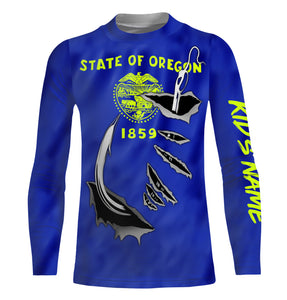 Oregon Flag 3D Fish Hook UV Protection Custom Long Sleeve performance Fishing Shirts IPHW503