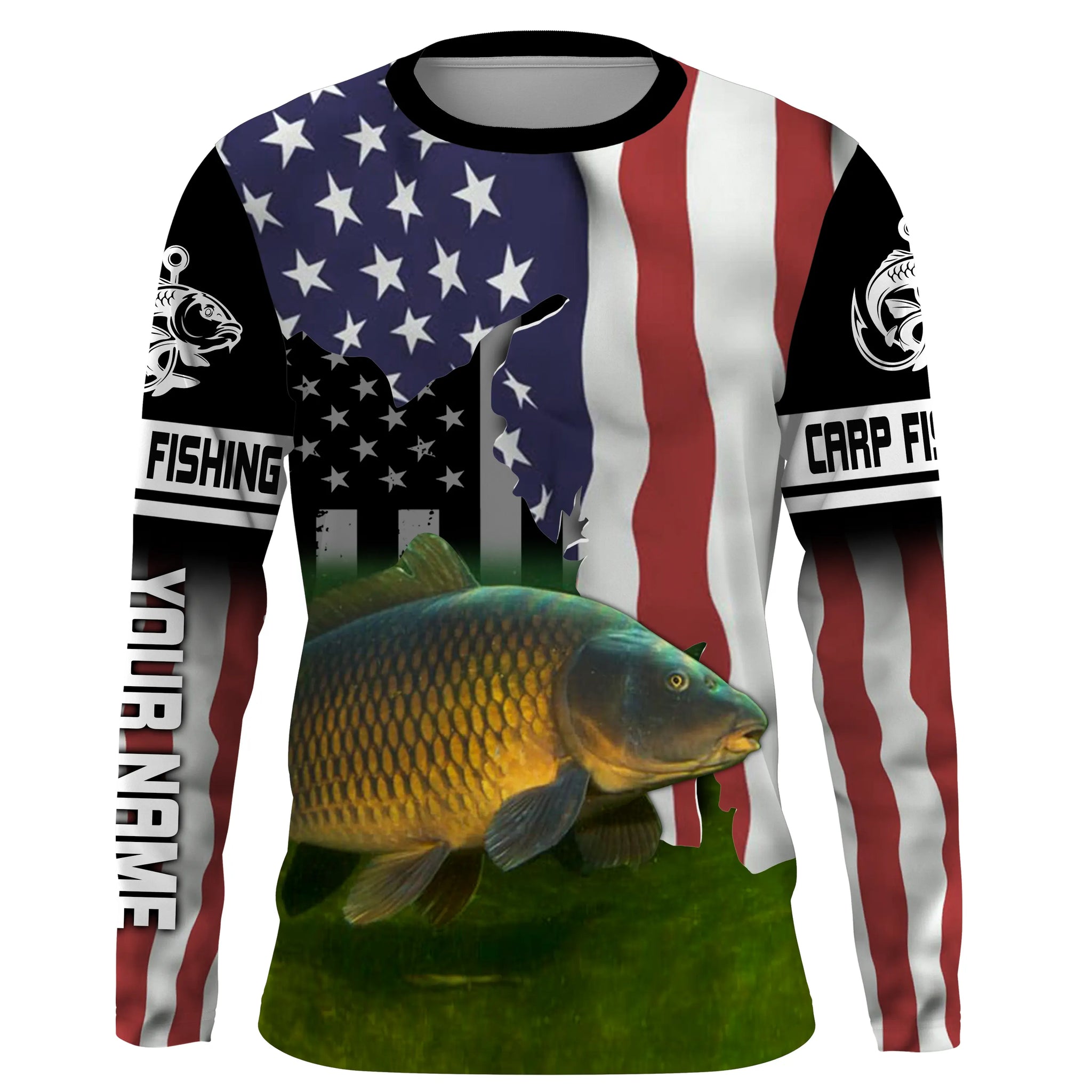 American Flag Custom Carp Fishing Shirt, Carp Bow Fishing Jerseys