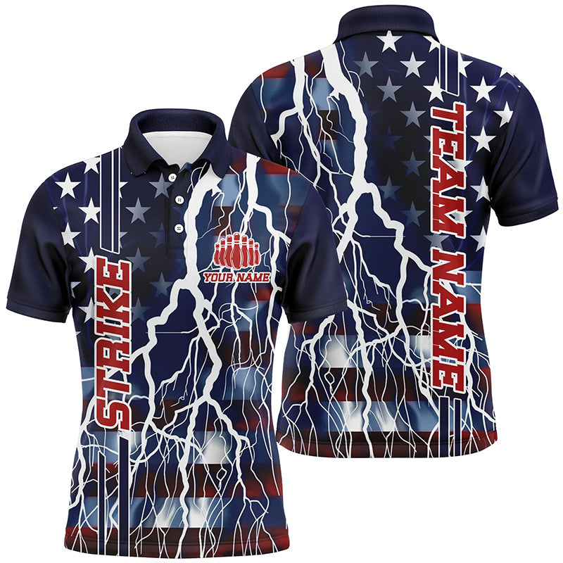 Custom American Flag Thunder Lightning Strike Bowling Team Shirts, Patriotic Unisex Bowling Jersey IPHW6021