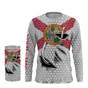 Custom Florida Flag Fishing Shirts, Florida Fish hook Long sleeve performance Fishing Shirts - IPHW1557