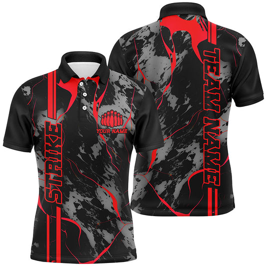 Custom Red Strike Bowling Shirts Men Polo Red Camo Bowling Team Jerseys Bowling League IPHW5382