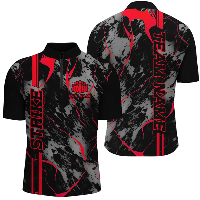 Custom Red Strike Bowling Shirts Men Quarter Zip Red Camo Bowling Team Jerseys Bowling League IPHW5382