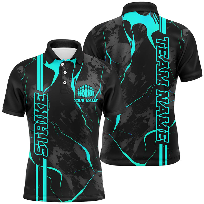 Custom Cyan Blue Strike Bowling Shirts Men Polo Blue Camo Bowling Team Jerseys Bowling League IPHW5383