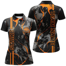 Load image into Gallery viewer, Custom Orange Strike Ladies Bowling Shirts Polo Orange Camo Bowling Team Jerseys IPHW5385