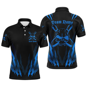 Custom Bowling Shirts For Men And Women, Skull Bowling Team Shirts Bowling Pin | Blue IPHW4483