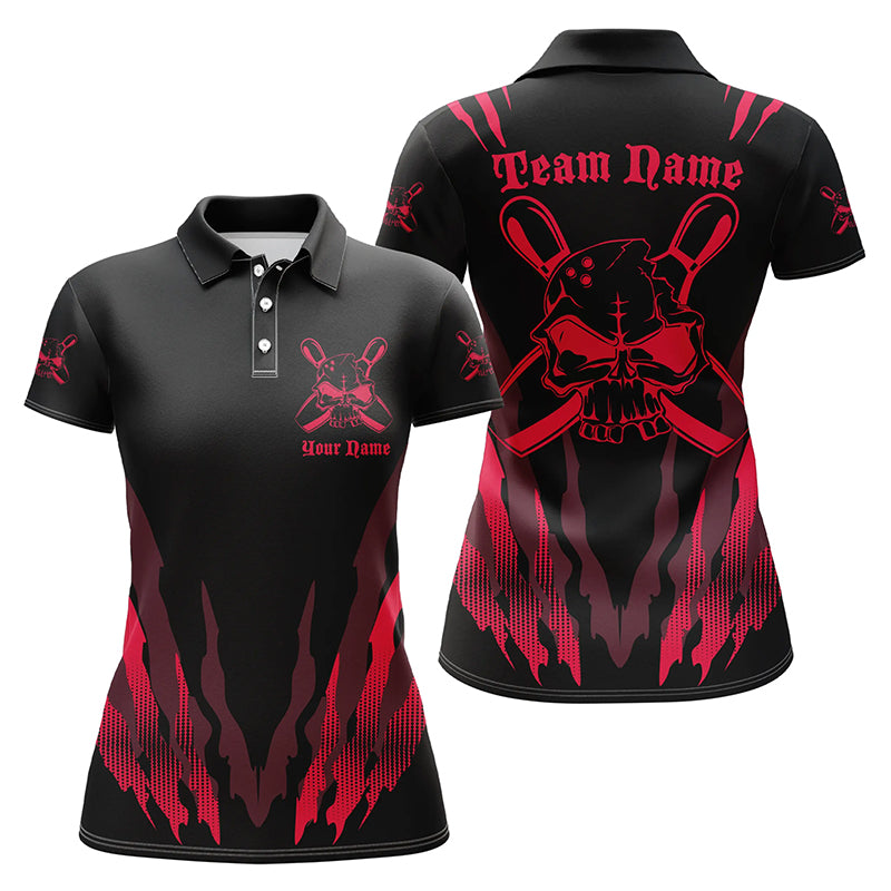 Custom Bowling Shirts For Women, Skull Bowling Team Shirts Bowling Pin | Red IPHW4484