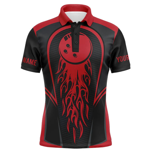 Red Flaming Bowling Ball Custom Men'S Bowling Jerseys, Matching Team Bowling Shirts IPHW4200
