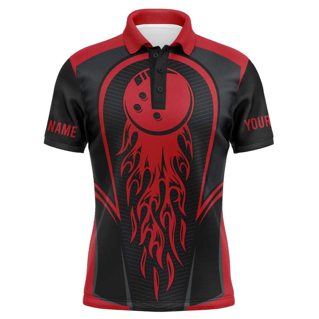 Red Flaming Bowling Ball Custom Men'S Bowling Jerseys, Matching Team Bowling Shirts IPHW4200
